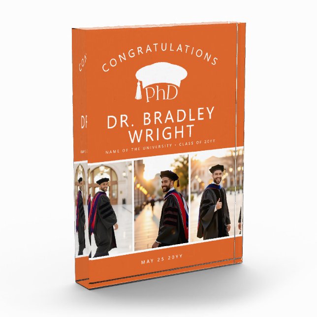 Custom PhD Doctoral Grad Hat Doctoral Graduation Photo Block (Left)