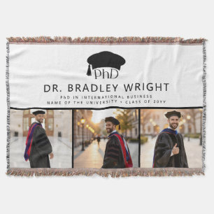 Custom PhD Doctoral Grad Hat Doctoral Graduation Throw Blanket