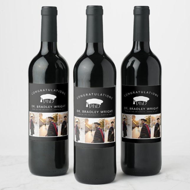Custom PhD Doctoral Grad Hat Doctoral Graduation Wine Label (Bottles)