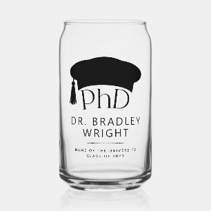 Custom PhD Doctoral Hat Doctoral Degree Graduation Can Glass