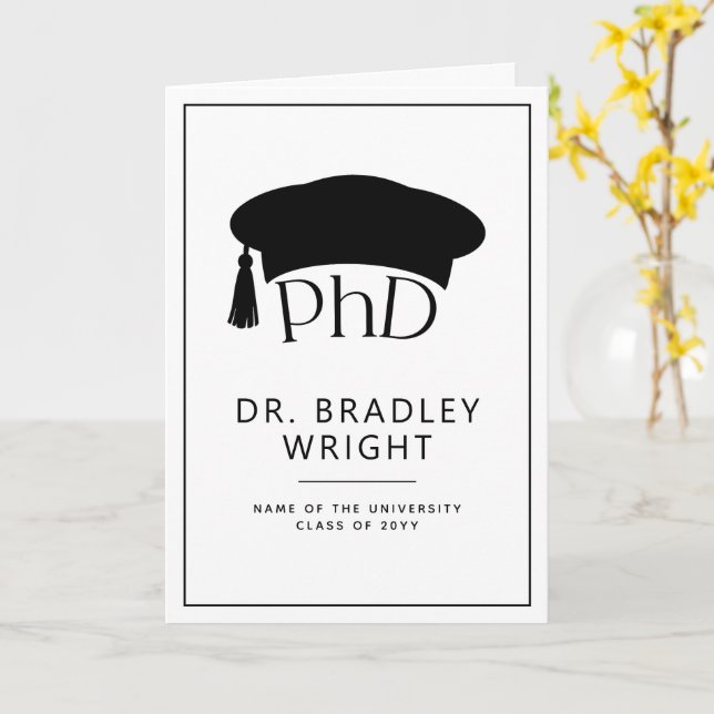 Custom PhD Doctoral Hat Doctoral Degree Graduation Card (Yellow Flower)