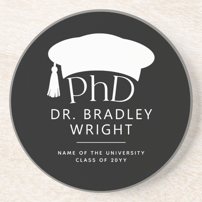 Custom PhD Doctoral Hat Doctoral Degree Graduation Coaster (Front)