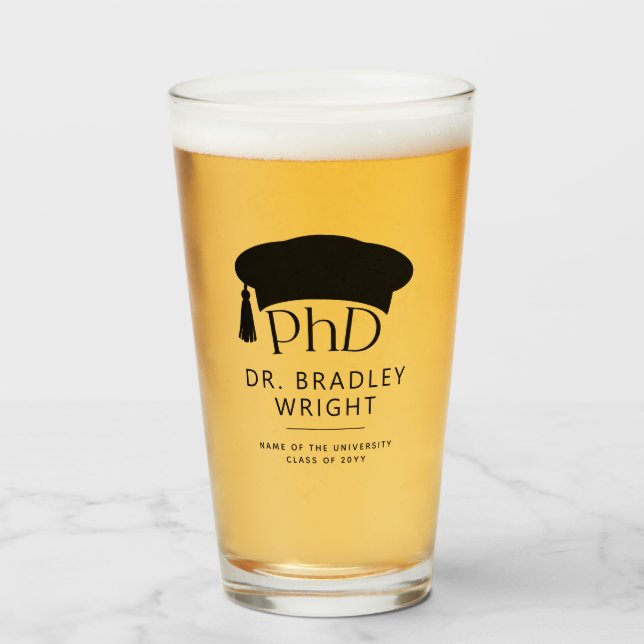Custom PhD Doctoral Hat Doctoral Degree Graduation Glass (Front Filled)