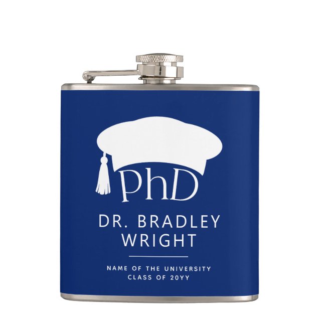 Custom PhD Doctoral Hat Doctoral Degree Graduation Hip Flask (Front)