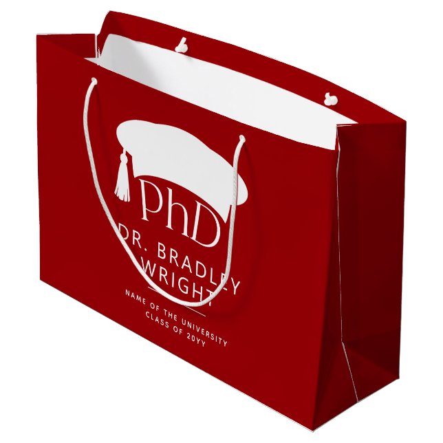 Custom PhD Doctoral Hat Doctoral Degree Graduation Large Gift Bag (Back Angled)