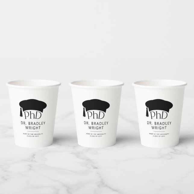 Custom PhD Doctoral Hat Doctoral Degree Graduation Paper Cups (Multi)