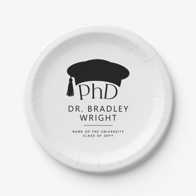 Custom PhD Doctoral Hat Doctoral Degree Graduation Paper Plate (Front)