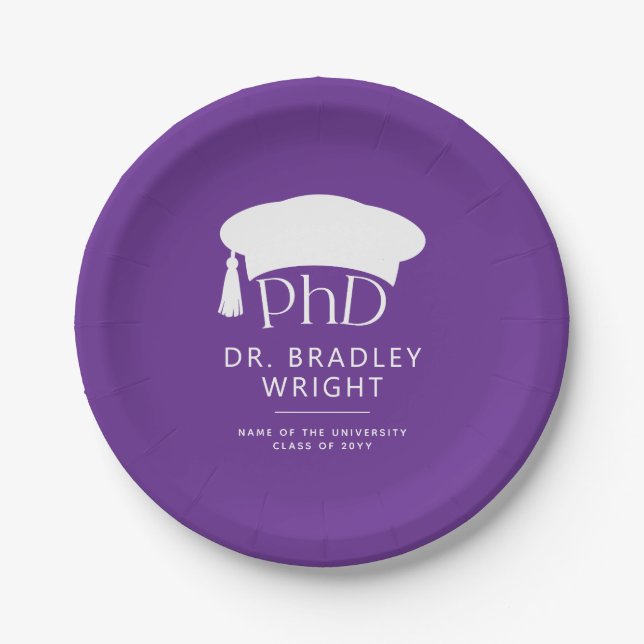 Custom PhD Doctoral Hat Doctoral Degree Graduation Paper Plate (Front)