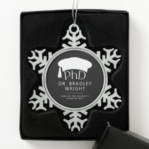 Custom PhD Doctoral Hat Doctoral Degree Graduation Snowflake Pewter Christmas Ornament