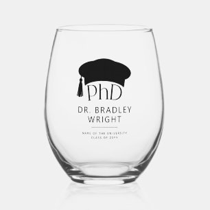 Custom PhD Doctoral Hat Doctoral Degree Graduation Stemless Wine Glass