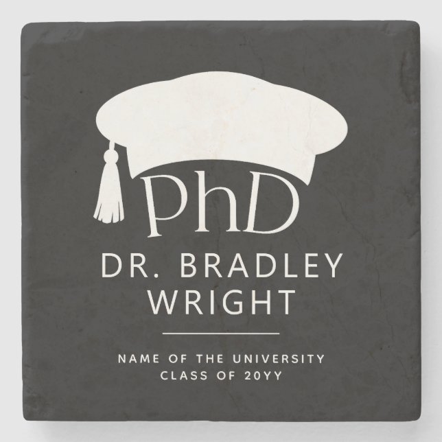 Custom PhD Doctoral Hat Doctoral Degree Graduation Stone Coaster (Front)