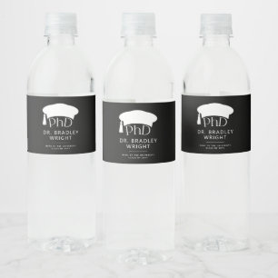 Custom PhD Doctoral Hat Doctoral Degree Graduation Water Bottle Label
