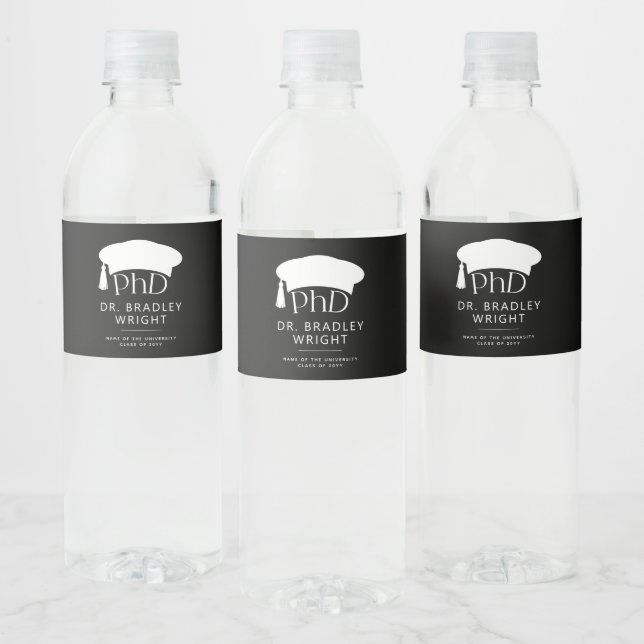 Custom PhD Doctoral Hat Doctoral Degree Graduation Water Bottle Label (Bottles)