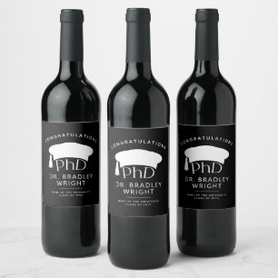 Custom PhD Doctoral Hat Doctoral Degree Graduation Wine Label