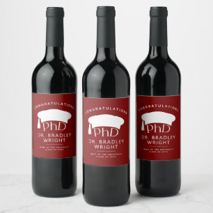 Custom PhD Doctoral Hat Doctoral Degree Graduation Wine Label