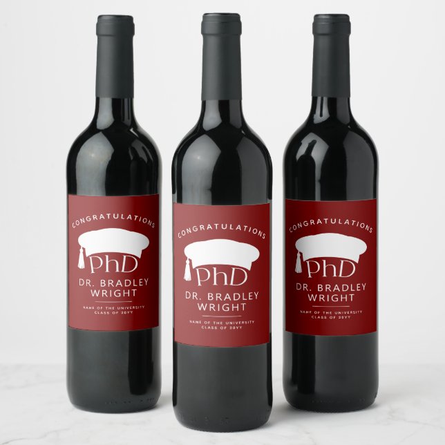Custom PhD Doctoral Hat Doctoral Degree Graduation Wine Label (Bottles)