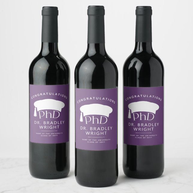 Custom PhD Doctoral Hat Doctoral Degree Graduation Wine Label (Bottles)