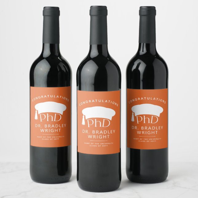 Custom PhD Doctoral Hat Doctoral Degree Graduation Wine Label (Bottles)
