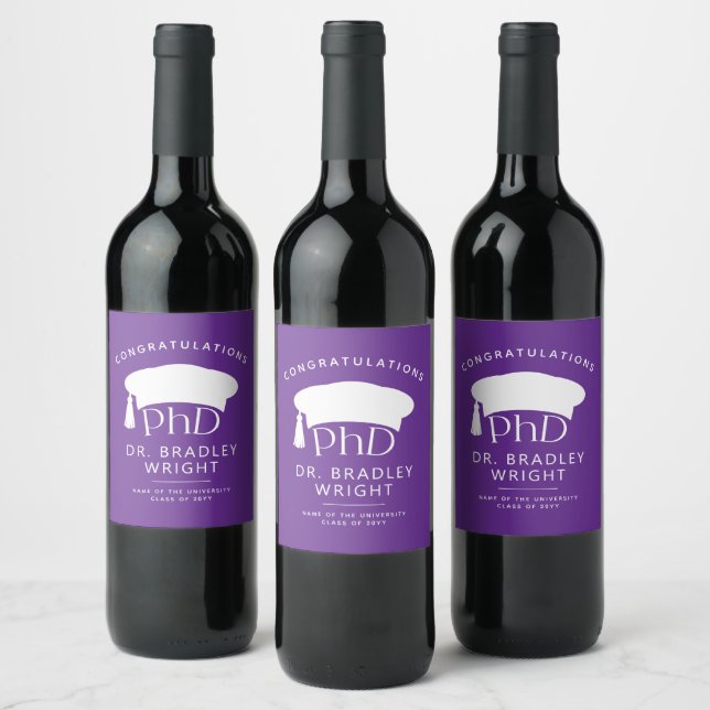 Custom PhD Doctoral Hat Doctoral Degree Graduation Wine Label (Bottles)