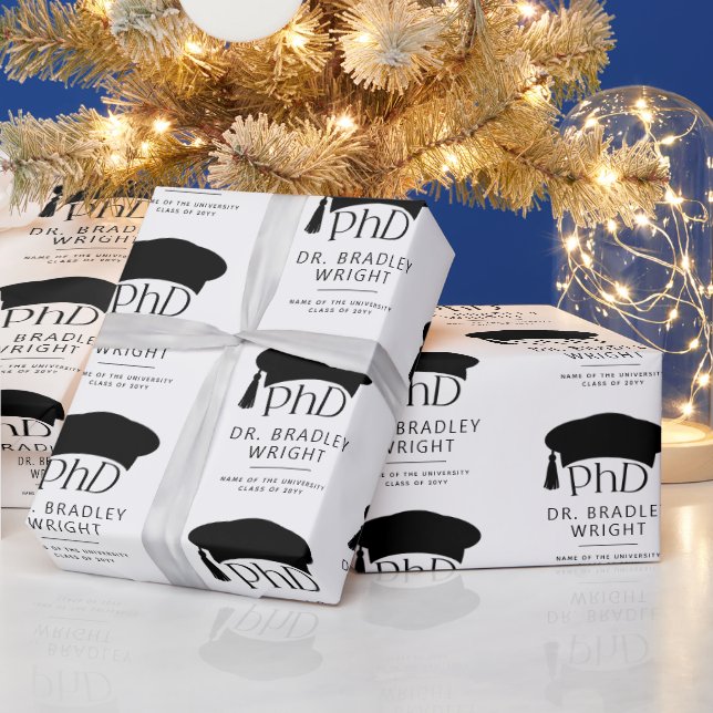 Custom PhD Doctoral Hat Doctoral Degree Graduation Wrapping Paper (Holidays)