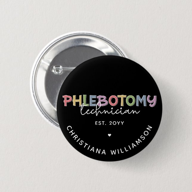 Custom Phlebotomy Technician PBT Phlebotomy Tech 6 Cm Round Badge (Front & Back)