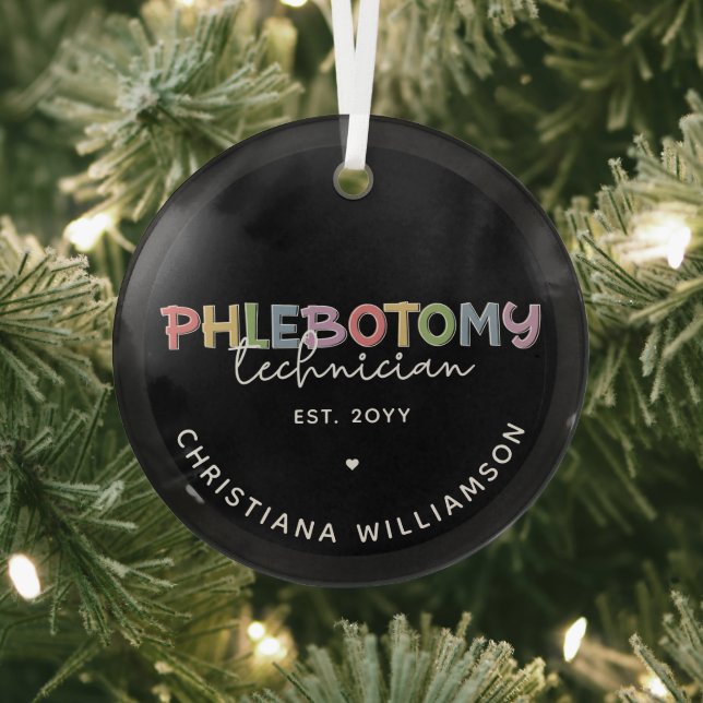 Custom Phlebotomy Technician PBT Phlebotomy Tech Glass Tree Decoration (Insitu)