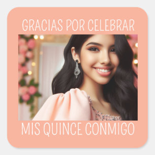 Custom Photo 15th Birthday Mis Quince Thank You Square Sticker