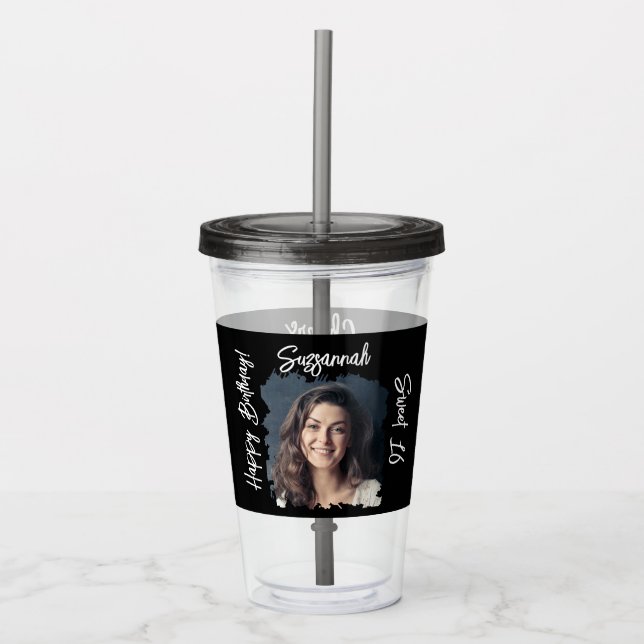 Custom Photo 16th Happy Birthday Personalised Acrylic Tumbler (Front)