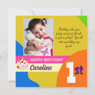Custom Photo 1st Birthday Flat Thank You Card (3)