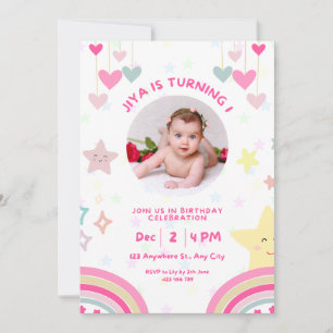 Custom Photo 1st Birthday Invitation