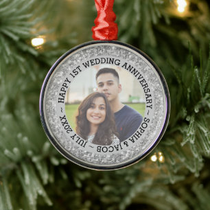 Custom Photo 1st Wedding Anniversary Metal Tree Decoration