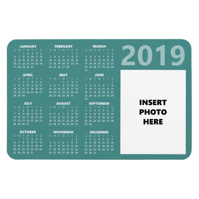 Custom Photo 2019 Calendar Magnet - Teal (Horizontal)