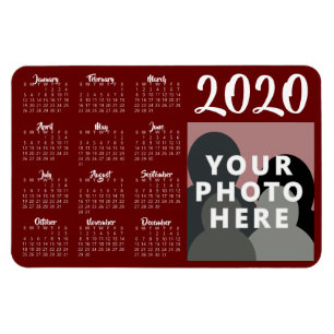 Custom Photo 2020 Calendar Magnet Template Red