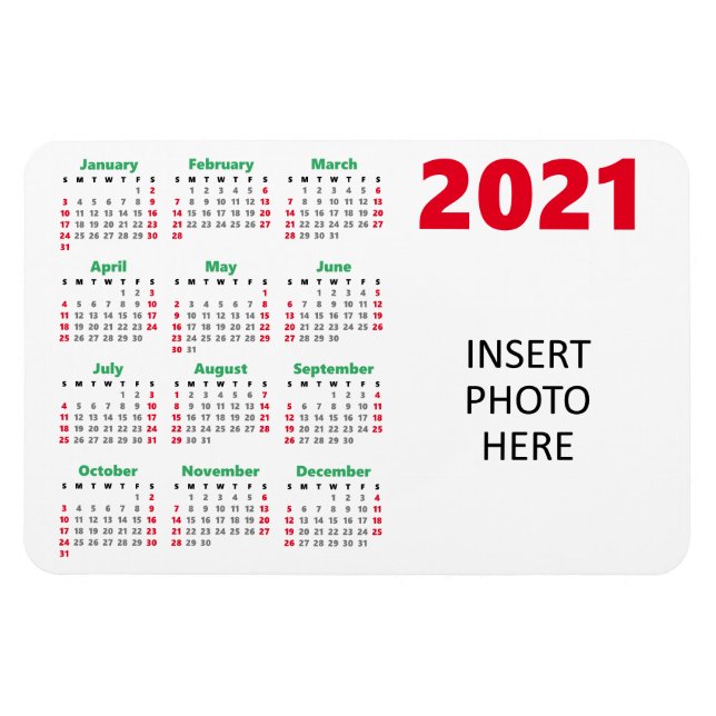 Custom Photo 2021 Calendar | Christmas Red Green Magnet (Horizontal)