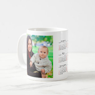 Custom Photo 2025 Calendar Red Weekends Coffee Mug