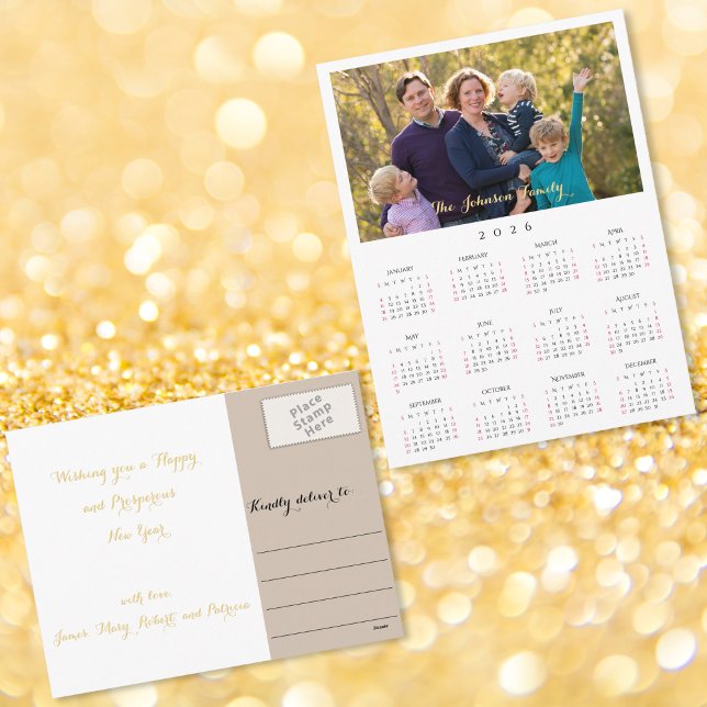 Custom Photo 2026 Calendar Christmas New Years Holiday Postcard (Custom Photo 2026 Calendar Christmas New Years Holiday Postcard)