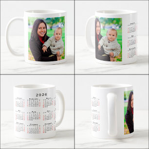 Custom Photo 2026 Calendar Red Weekends Coffee Mug