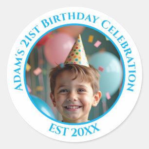 Custom Photo 21st 2Oth 30th 40th Birthday Party  Classic Round Sticker
