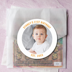 Custom Photo 21st 2Oth 30th 40th Birthday Party Classic Round Sticker
