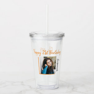 Custom Photo 21st Happy Birthday Party Template Acrylic Tumbler