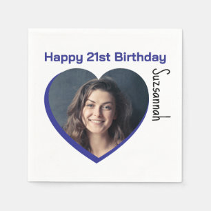 Custom Photo 21st Happy Birthday Party Template Napkin