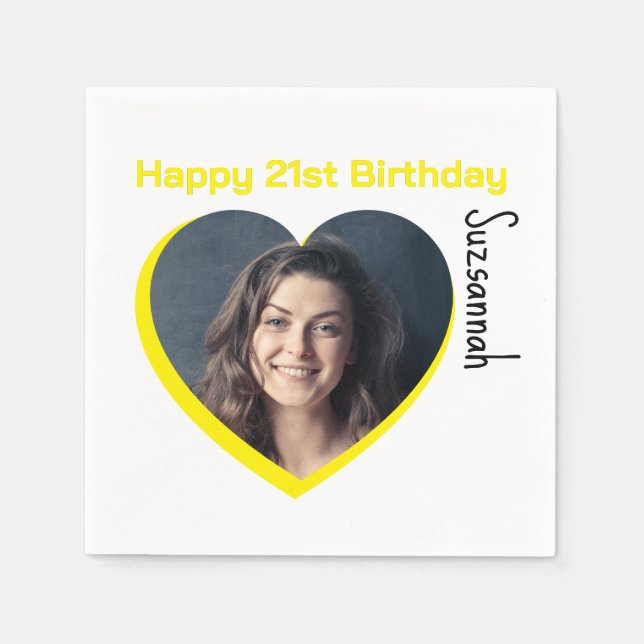 Custom Photo 21st Happy Birthday Party Template Napkin (Front)