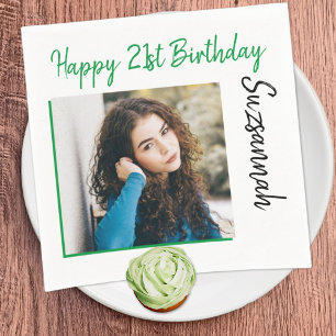 Custom Photo 21st Happy Birthday Party Template Napkin