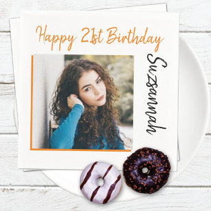 Custom Photo 21st Happy Birthday Party Template Napkin