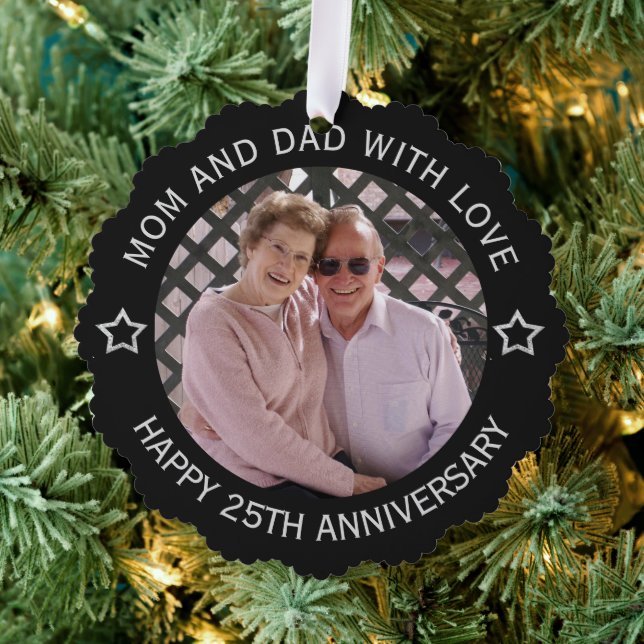 Custom Photo 25th Wedding Anniversary  Tree Decoration Card (Insitu (Tree))