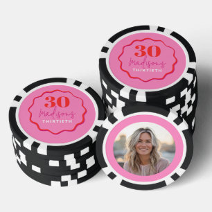 Custom Photo 30th Birthday Poker Chip Pink & Red