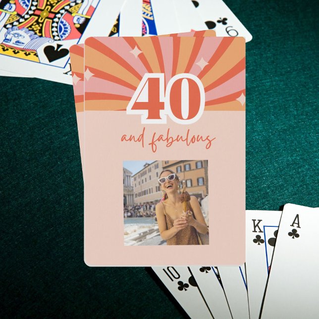 Custom photo 40 and fabulous - retro bright peach playing cards (Creator Uploaded)