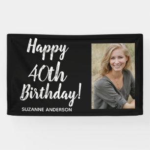 Custom Photo 40th Milestone Black Birthday Banner
