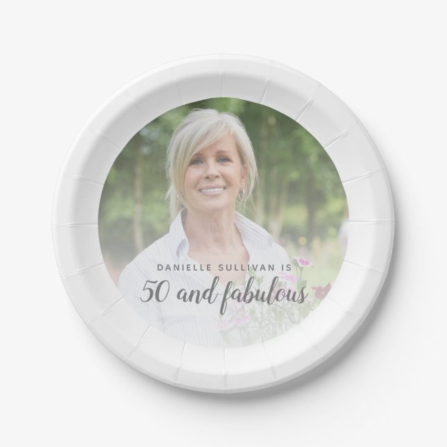Custom Photo 50 and Fabulous Fiftieth Birthday Paper Plate (Front)