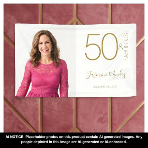 Custom Photo 50th Birthday Gold White 50& Fabulous Banner